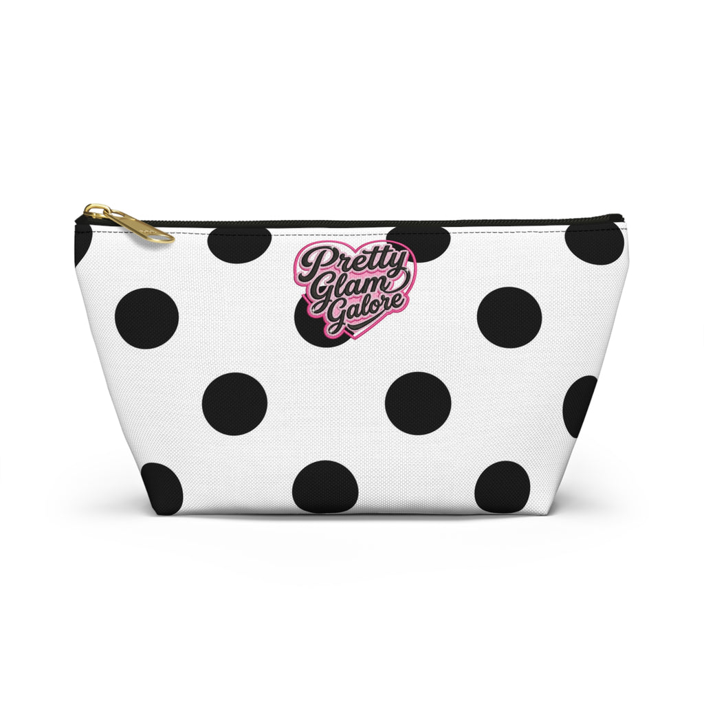 Polka Dot Accessory Pouch — Black & White Cosmetic Bag with T-Bottom