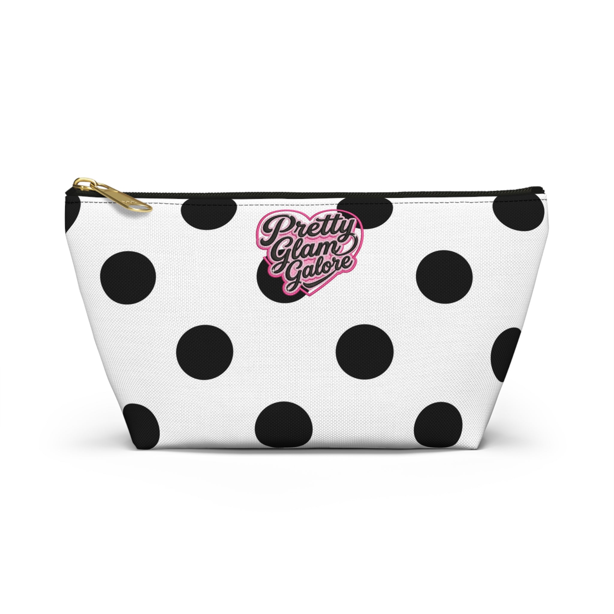 Polka Dot Accessory Pouch — Black & White Cosmetic Bag with T-Bottom