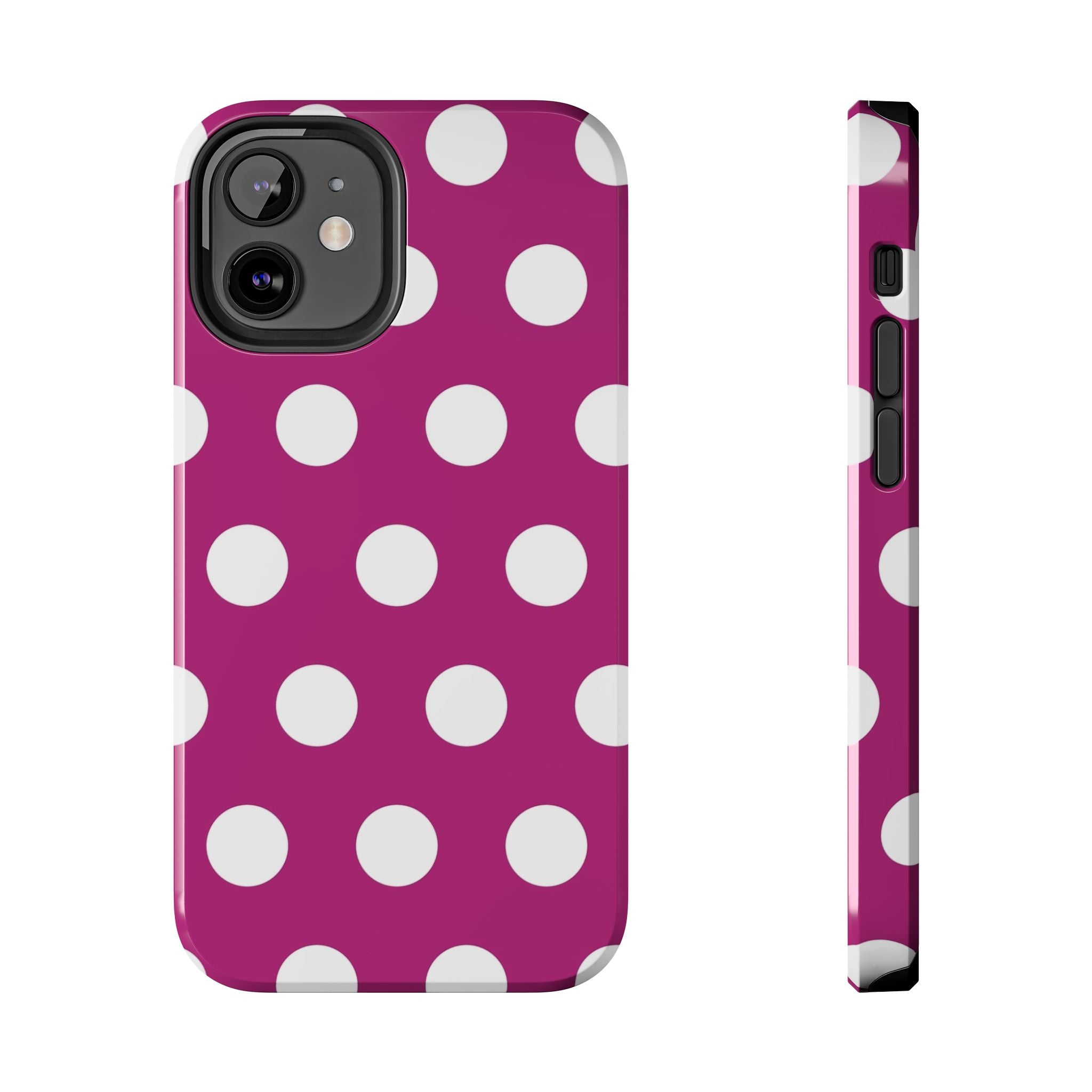 Magenta Polka Dot Tough Phone Case — Durable Protective Cover with White Dots