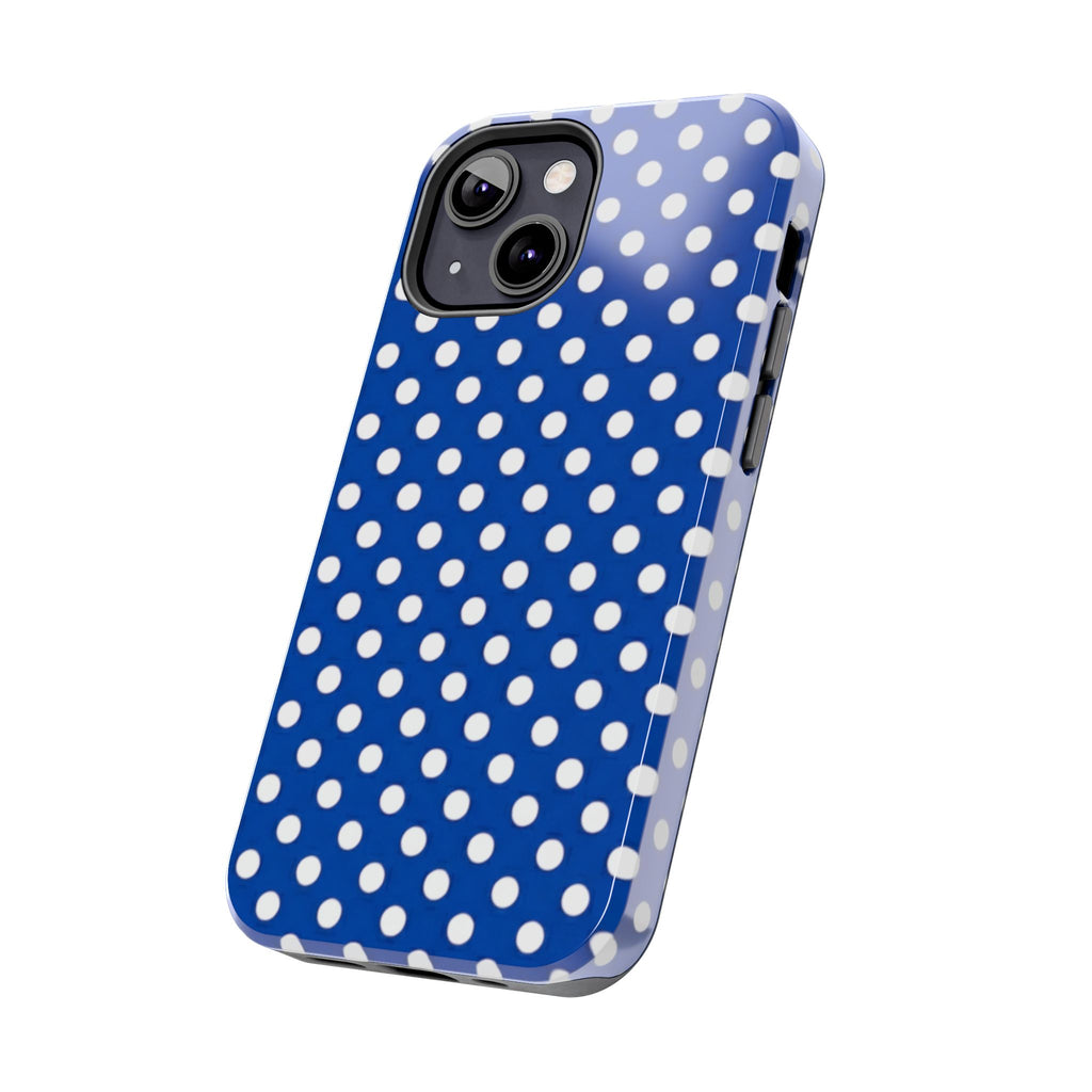 Polka Dot Tough Phone Case — Navy Blue White Dot Protective Phone Cover