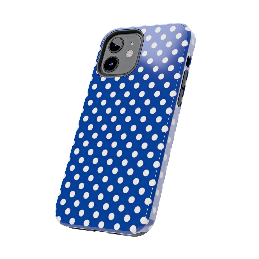Polka Dot Tough Phone Case — Navy Blue White Dot Protective Phone Cover