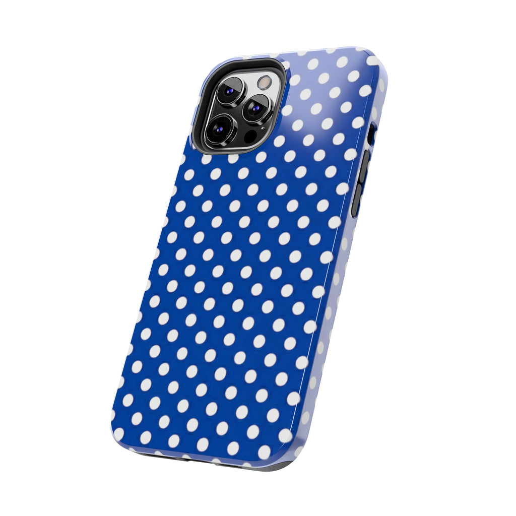 Polka Dot Tough Phone Case — Navy Blue White Dot Protective Phone Cover