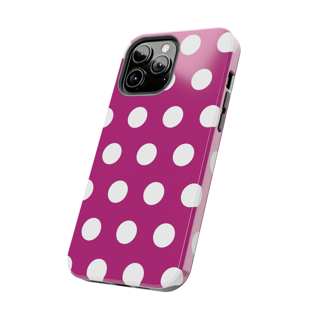 Magenta Polka Dot Tough Phone Case — Durable Protective Cover with White Dots