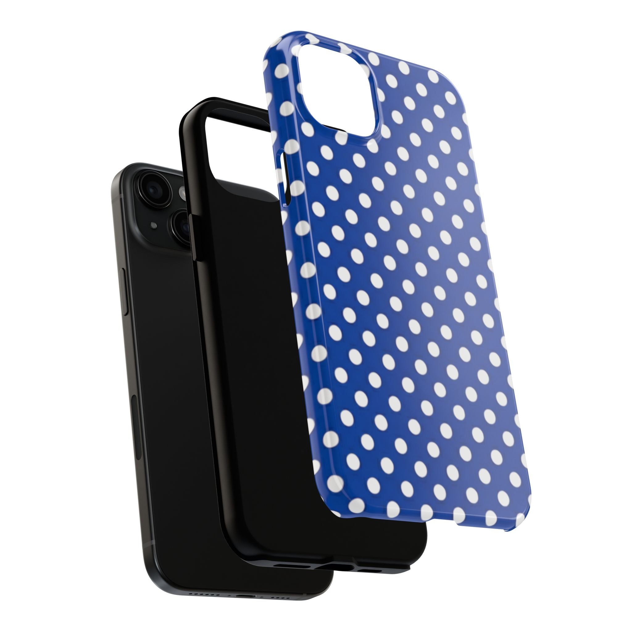 Polka Dot Tough Phone Case — Navy Blue White Dot Protective Phone Cover