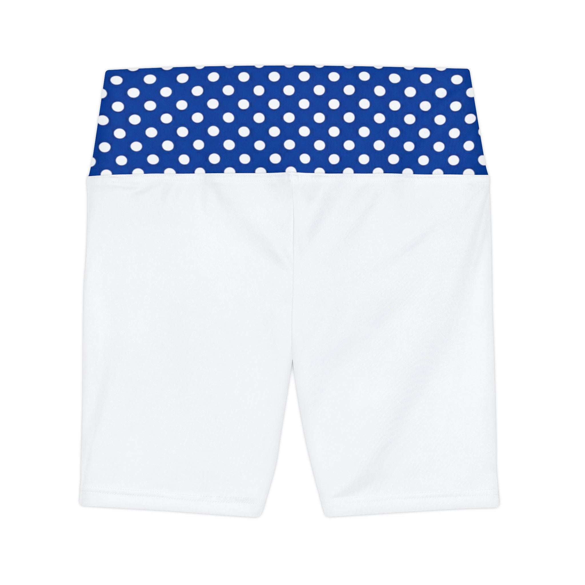 Polka Dot Waistband Women's Workout Shorts — Blue & White Activewear