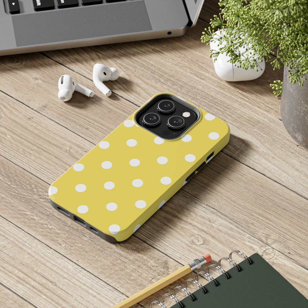 Yellow Polka Dot Tough Phone Case — Cute Protective Phone Cover