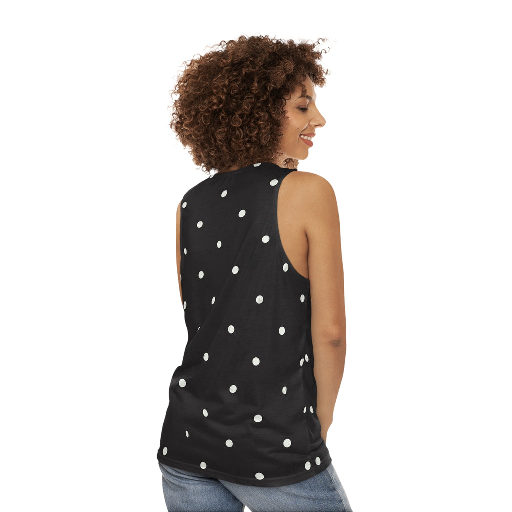 Polka Dot Black Tank Top — Classic White Spot All-Over Print