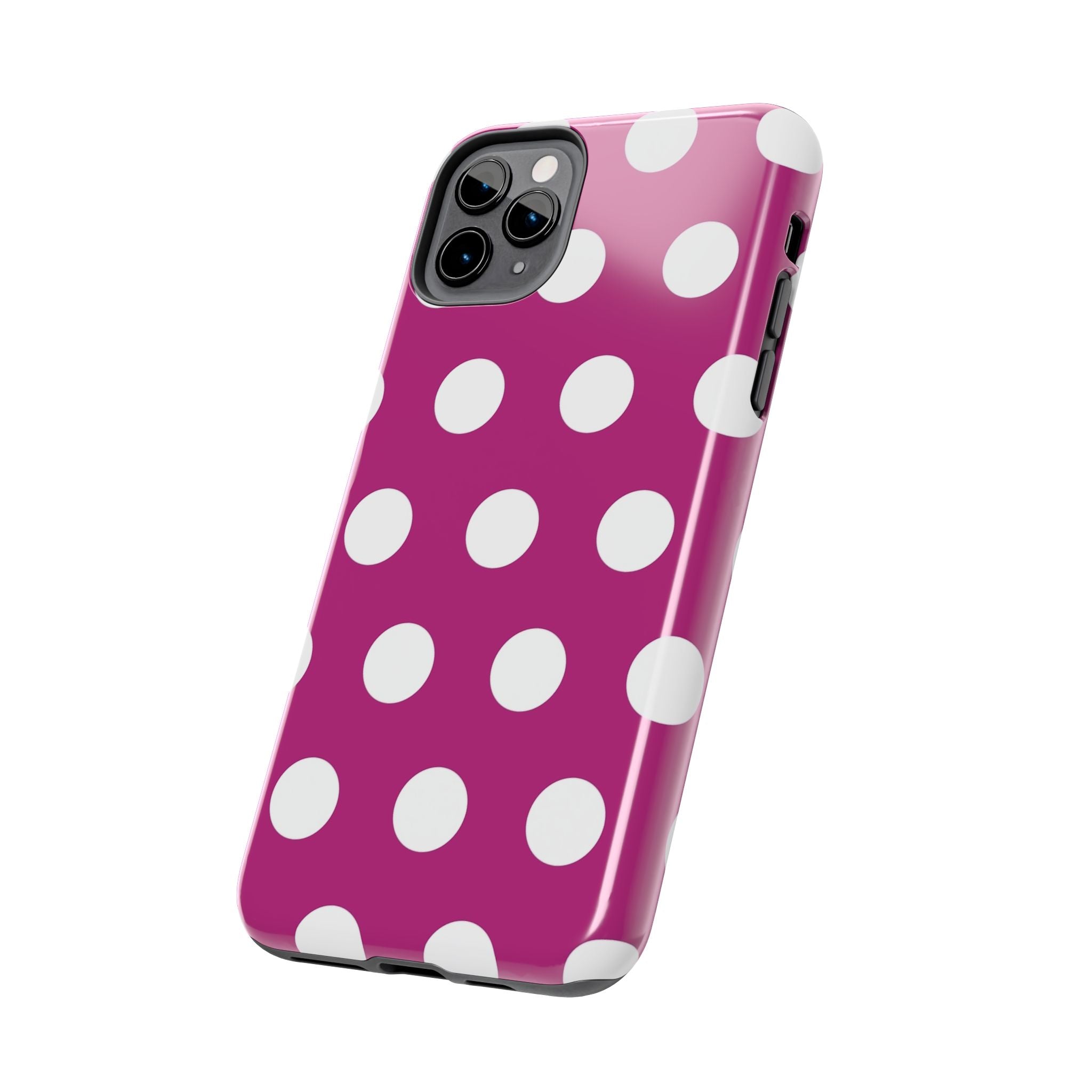Magenta Polka Dot Tough Phone Case — Durable Protective Cover with White Dots