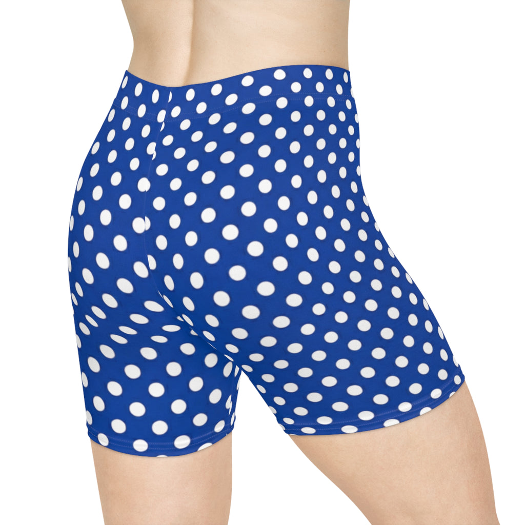 Blue Polka Dot Biker Shorts — Women's Stretch Cycling & Workout Shorts