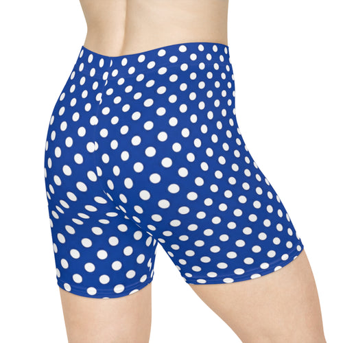 Blue Polka Dot Biker Shorts — Women's Stretch Cycling & Workout Shorts