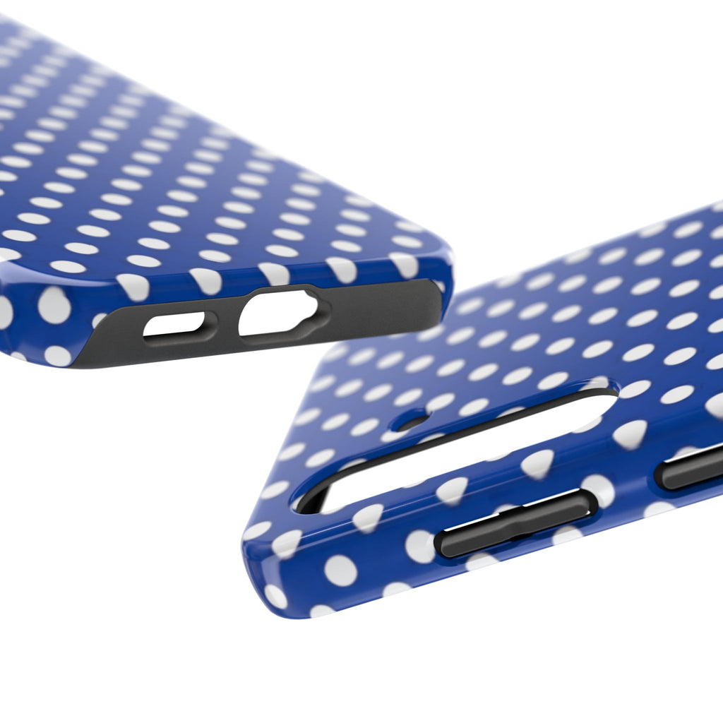 Polka Dot Tough Phone Case — Navy Blue White Dot Protective Phone Cover