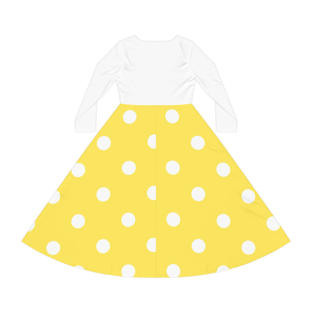 Polka Dot Swing Dress — Yellow White Long Sleeve Dance Dress