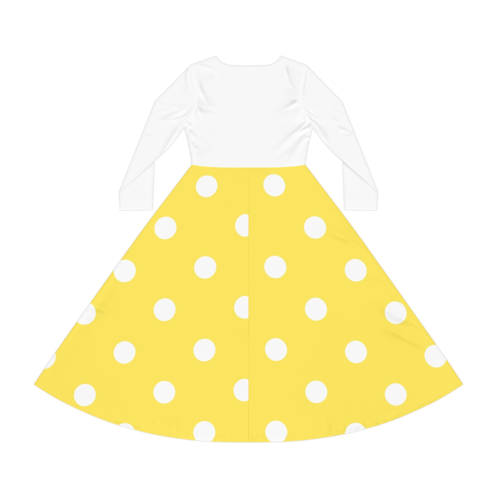 Polka Dot Swing Dress — Yellow White Long Sleeve Dance Dress