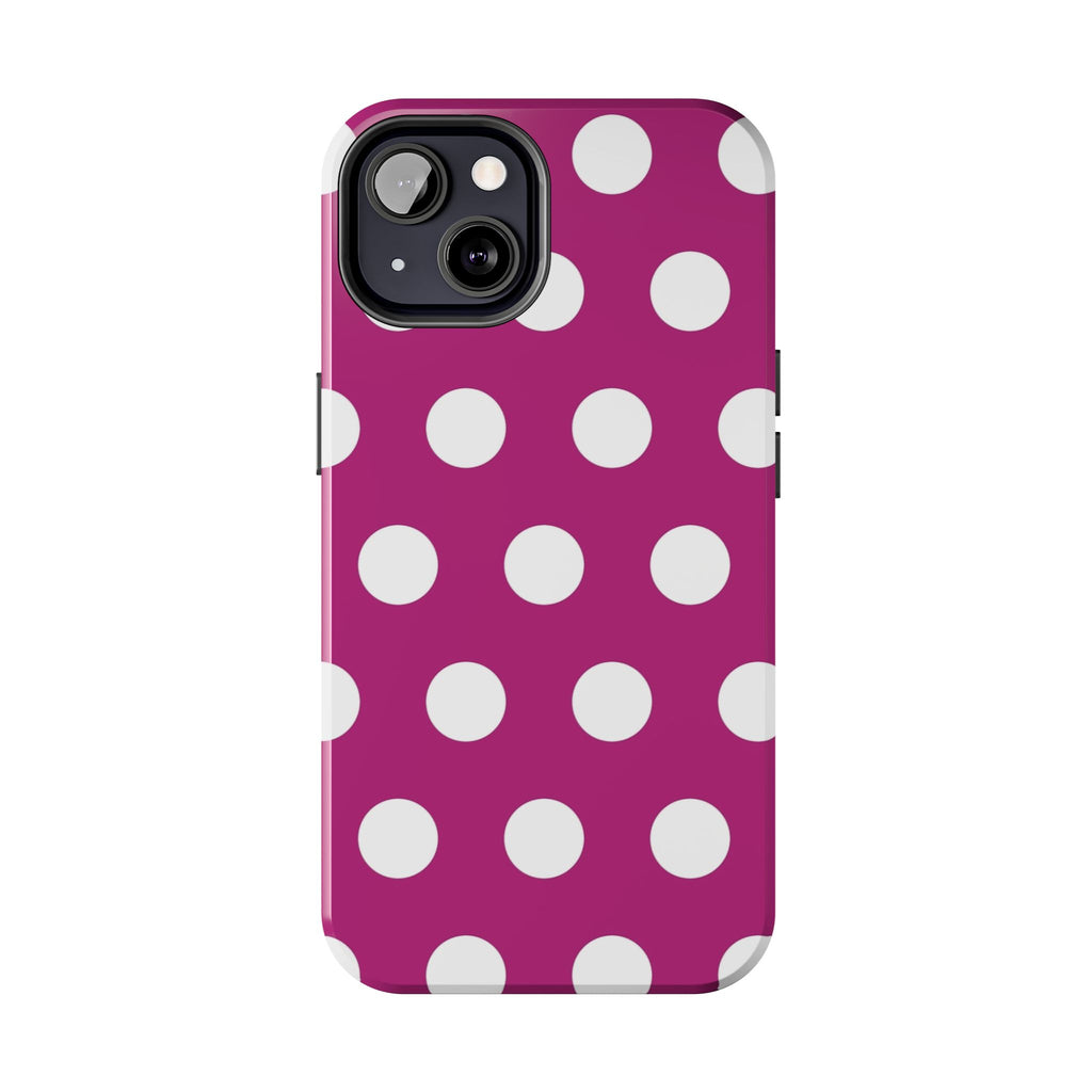 Magenta Polka Dot Tough Phone Case — Durable Protective Cover with White Dots