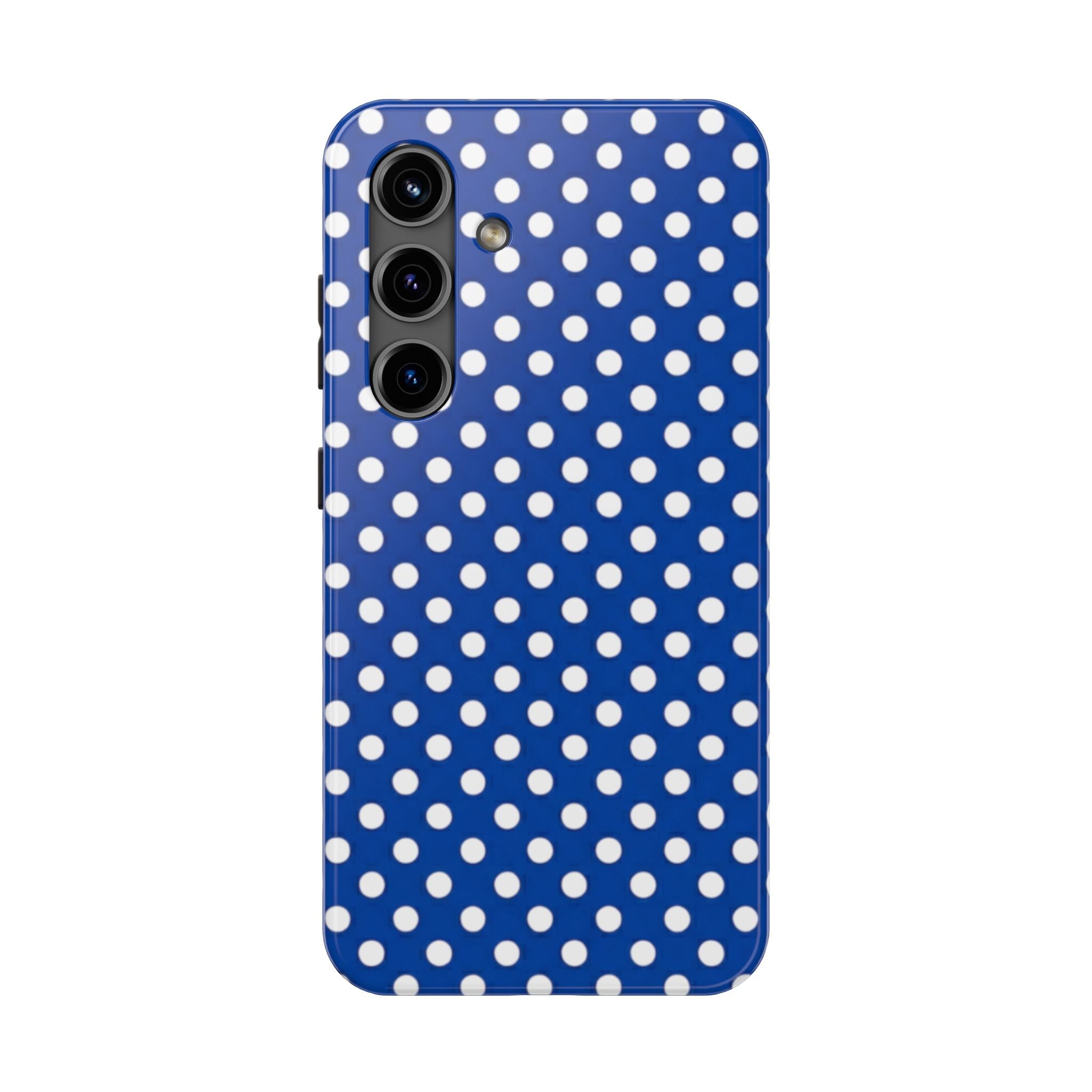 Polka Dot Tough Phone Case — Navy Blue White Dot Protective Phone Cover