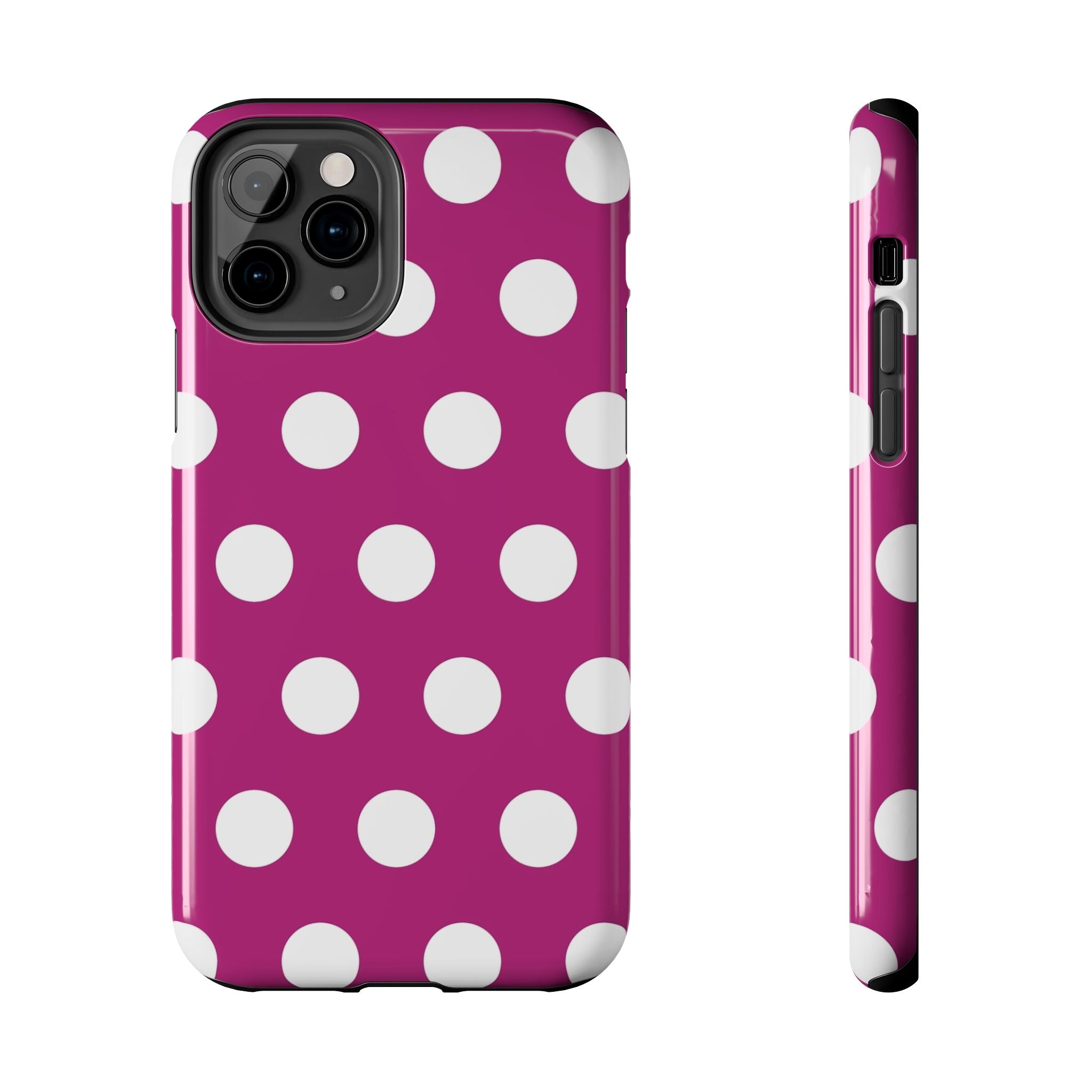Magenta Polka Dot Tough Phone Case — Durable Protective Cover with White Dots