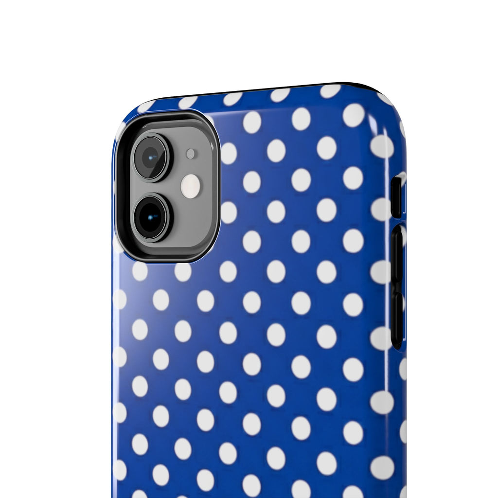 Polka Dot Tough Phone Case — Navy Blue White Dot Protective Phone Cover