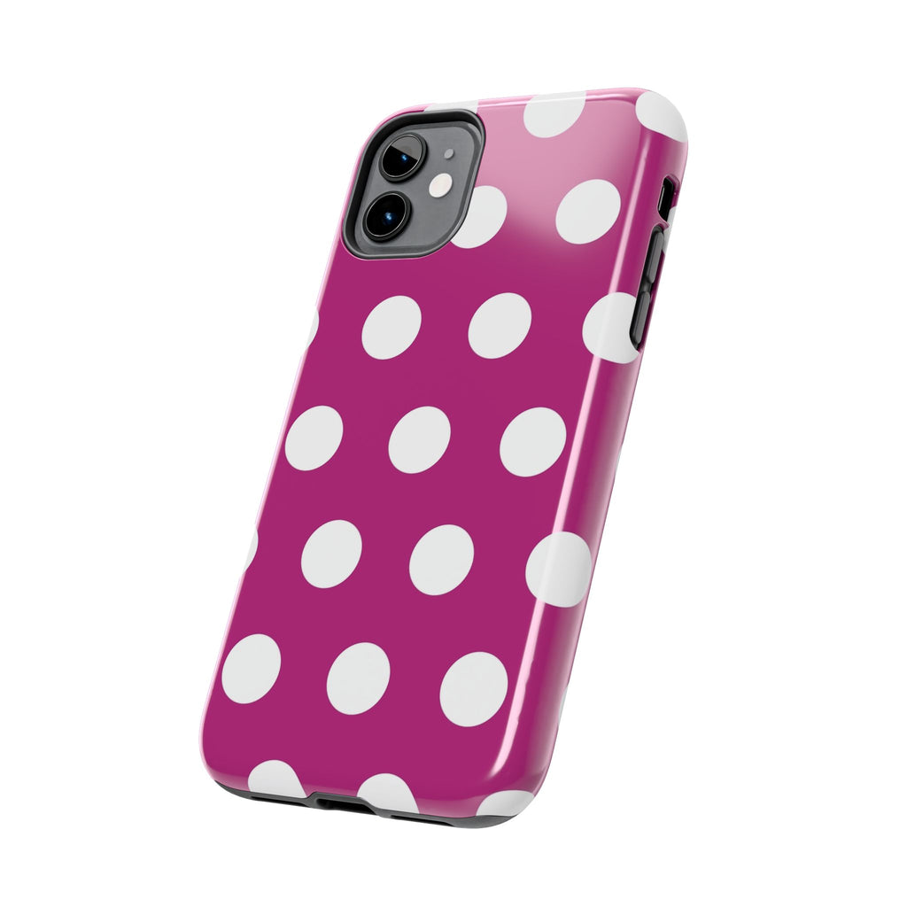 Magenta Polka Dot Tough Phone Case — Durable Protective Cover with White Dots