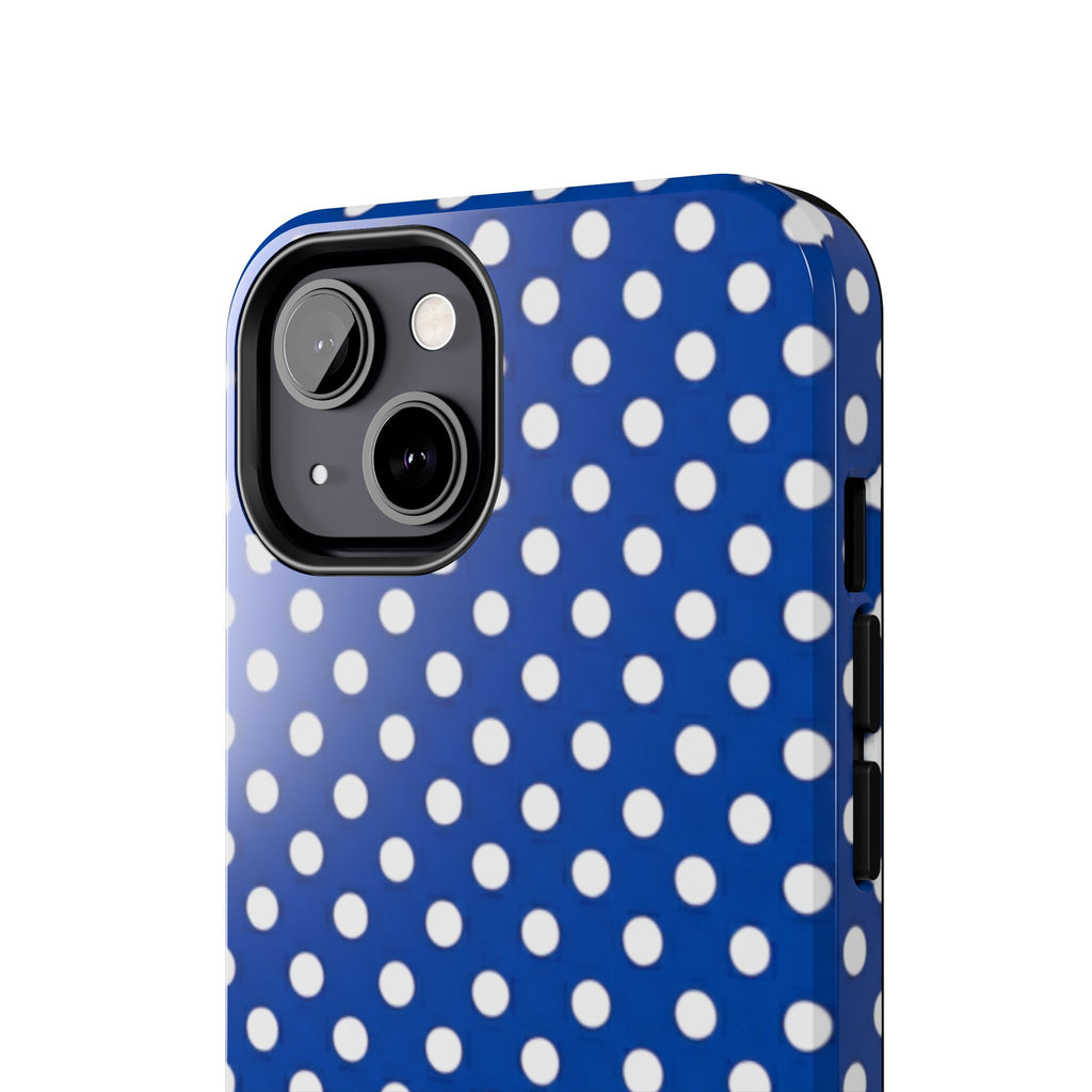 Polka Dot Tough Phone Case — Navy Blue White Dot Protective Phone Cover