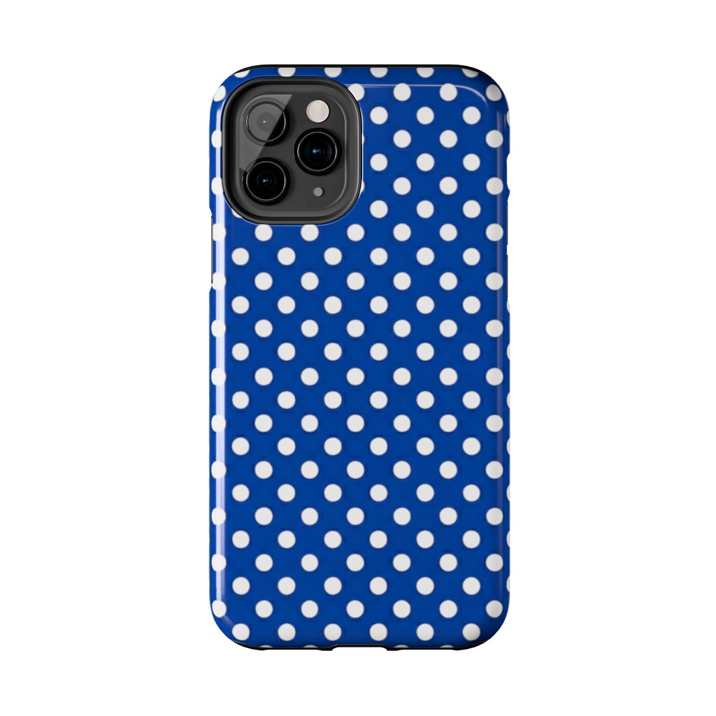 Polka Dot Tough Phone Case — Navy Blue White Dot Protective Phone Cover