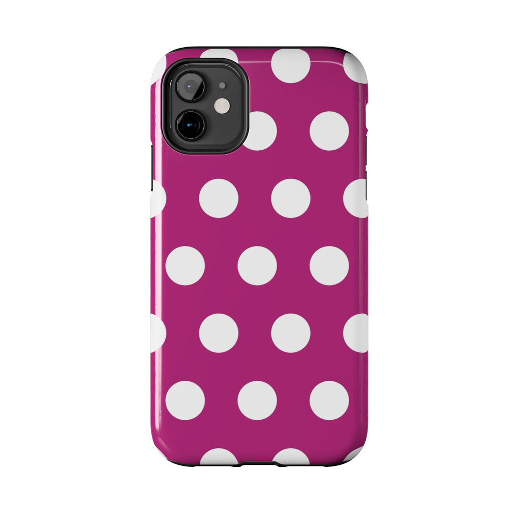 Magenta Polka Dot Tough Phone Case — Durable Protective Cover with White Dots
