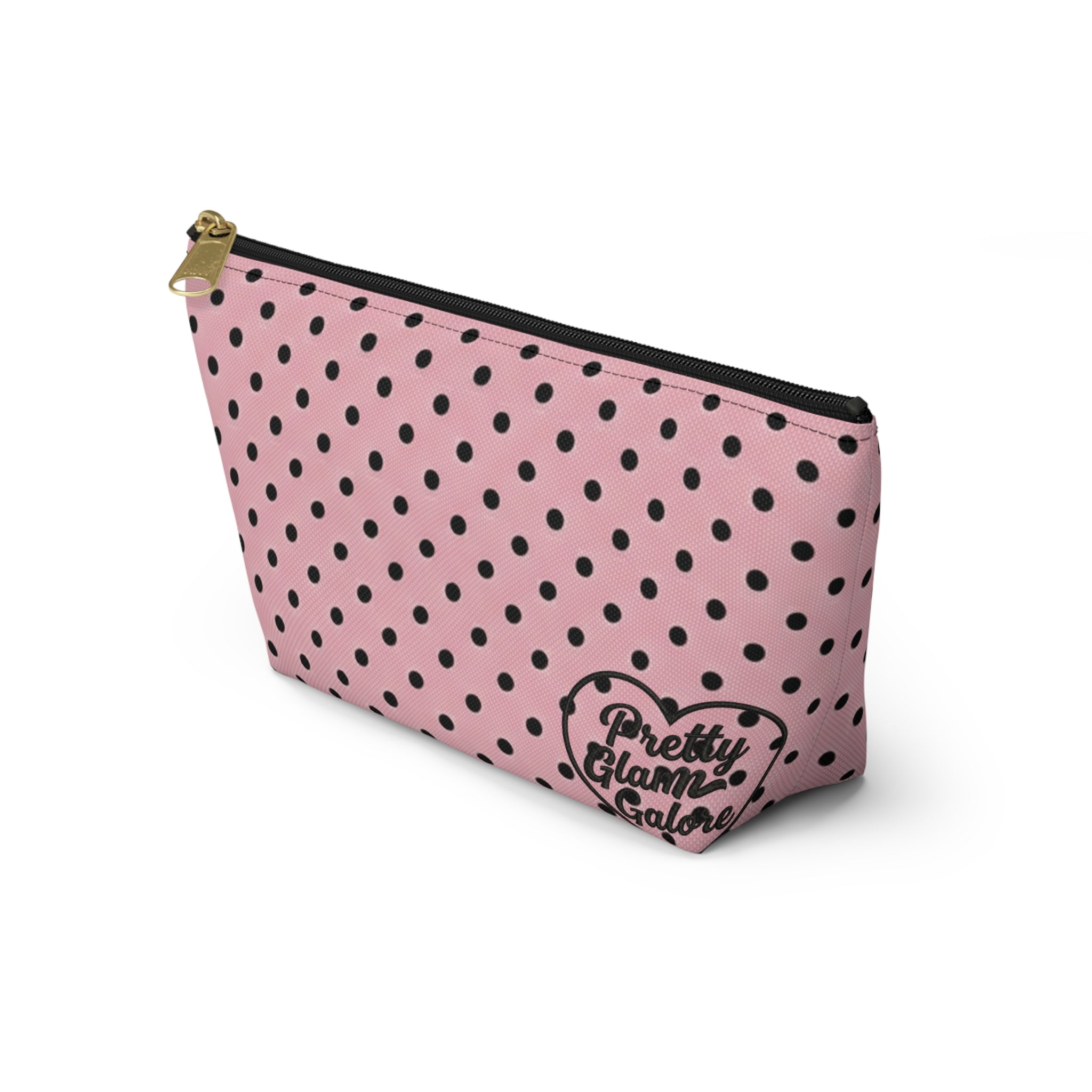 Black Polka Dots on Pink Accessory Pouch | T-Bottom Cosmetic Bag