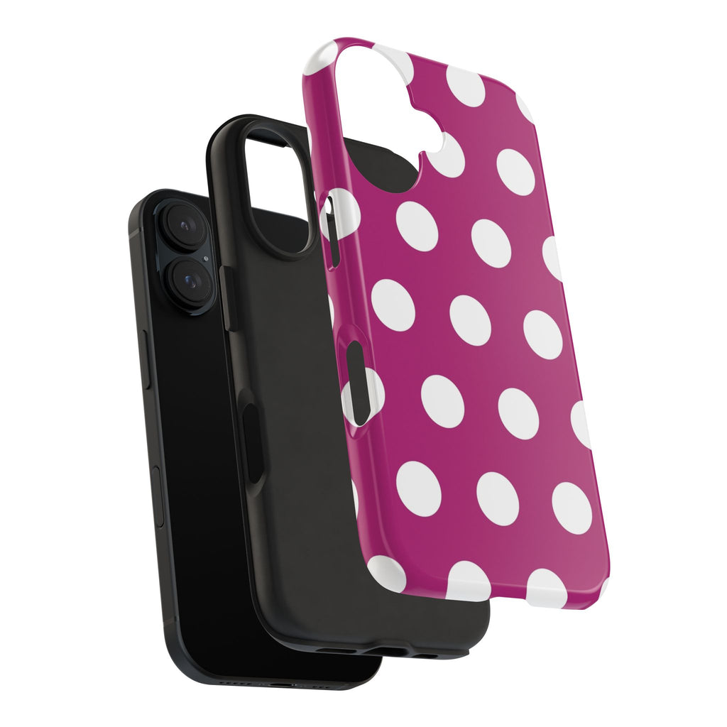 Magenta Polka Dot Tough Phone Case — Durable Protective Cover with White Dots