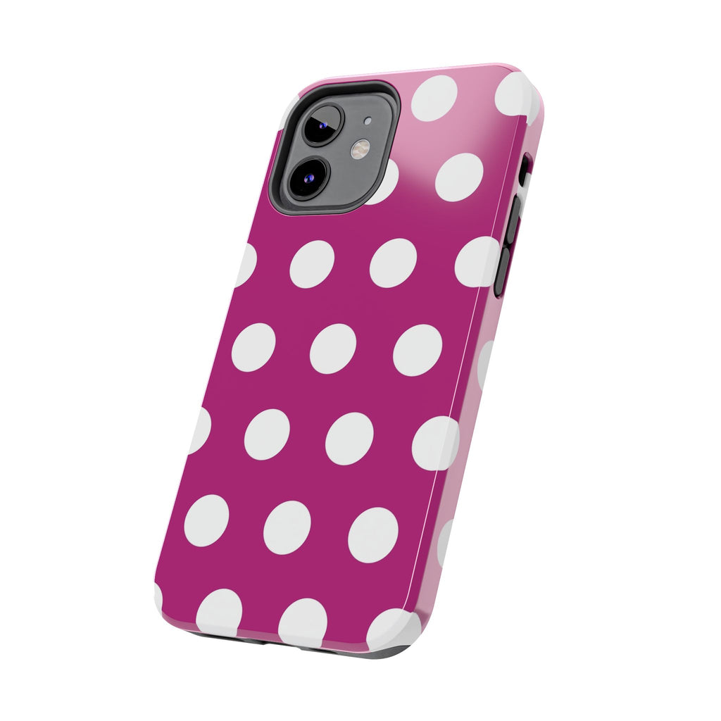 Magenta Polka Dot Tough Phone Case — Durable Protective Cover with White Dots
