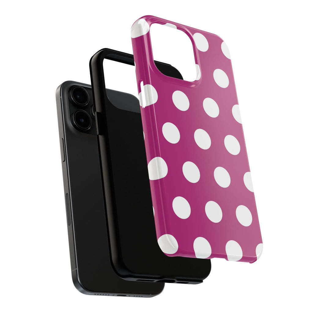 Magenta Polka Dot Tough Phone Case — Durable Protective Cover with White Dots
