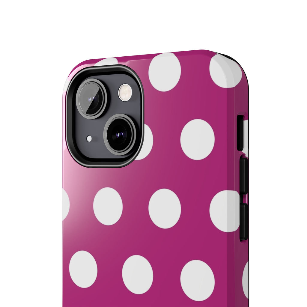Magenta Polka Dot Tough Phone Case — Durable Protective Cover with White Dots
