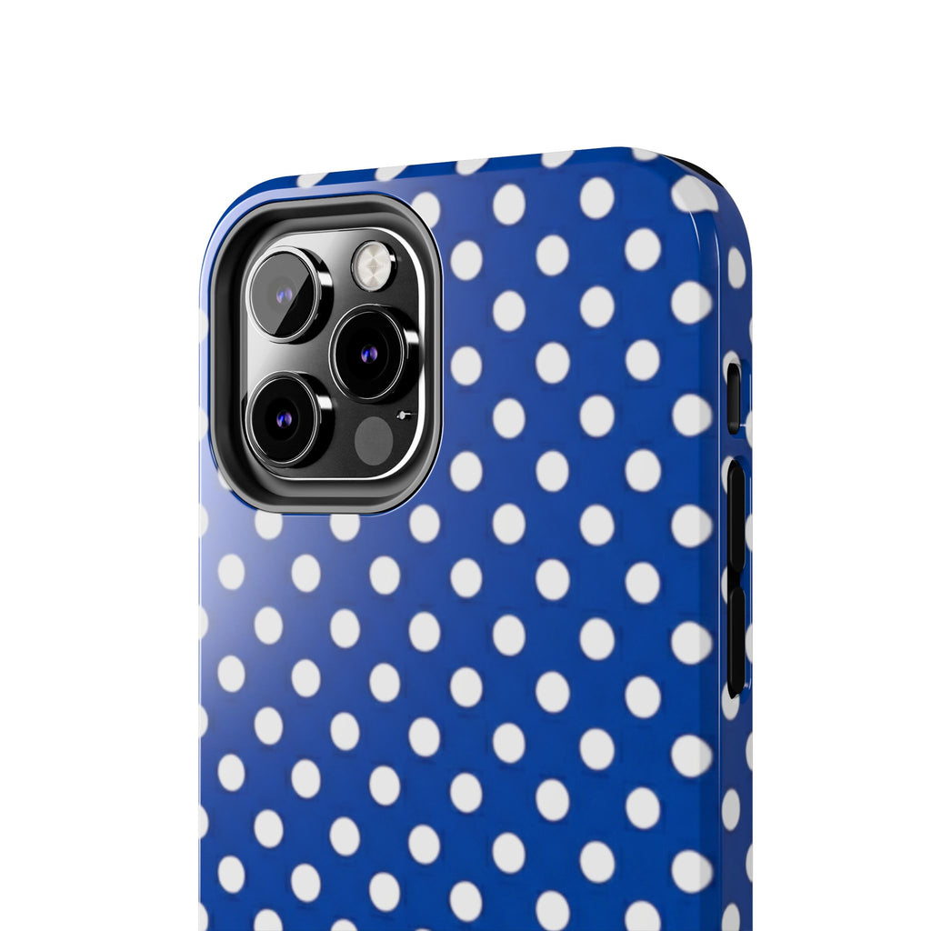 Polka Dot Tough Phone Case — Navy Blue White Dot Protective Phone Cover