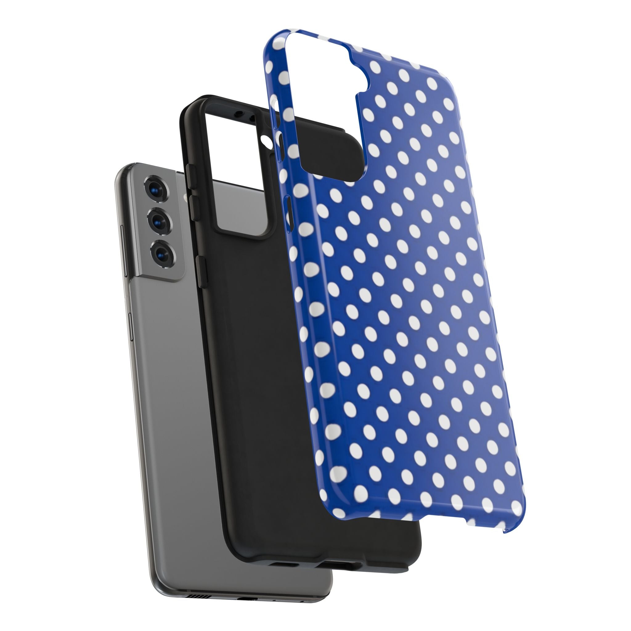Polka Dot Tough Phone Case — Navy Blue White Dot Protective Phone Cover