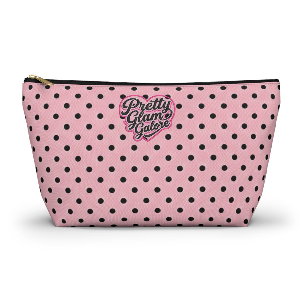 Pretty Glam Galore Pink Polka Dot Accessory Pouch — T‑Bottom Makeup Bag