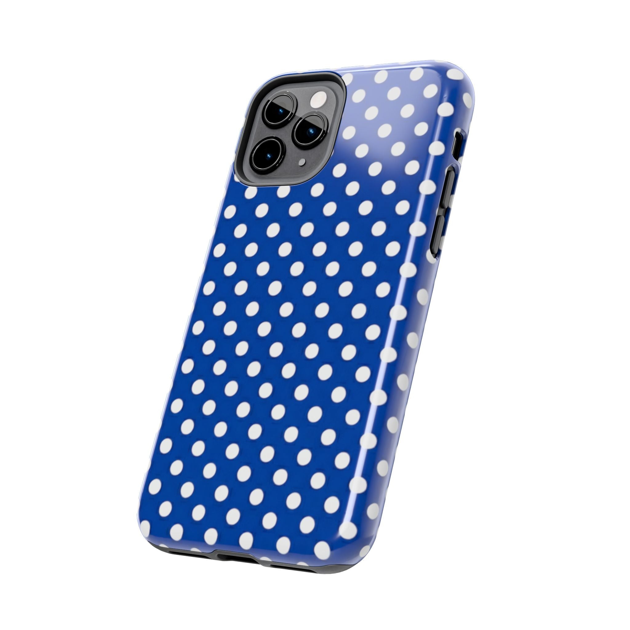 Polka Dot Tough Phone Case — Navy Blue White Dot Protective Phone Cover
