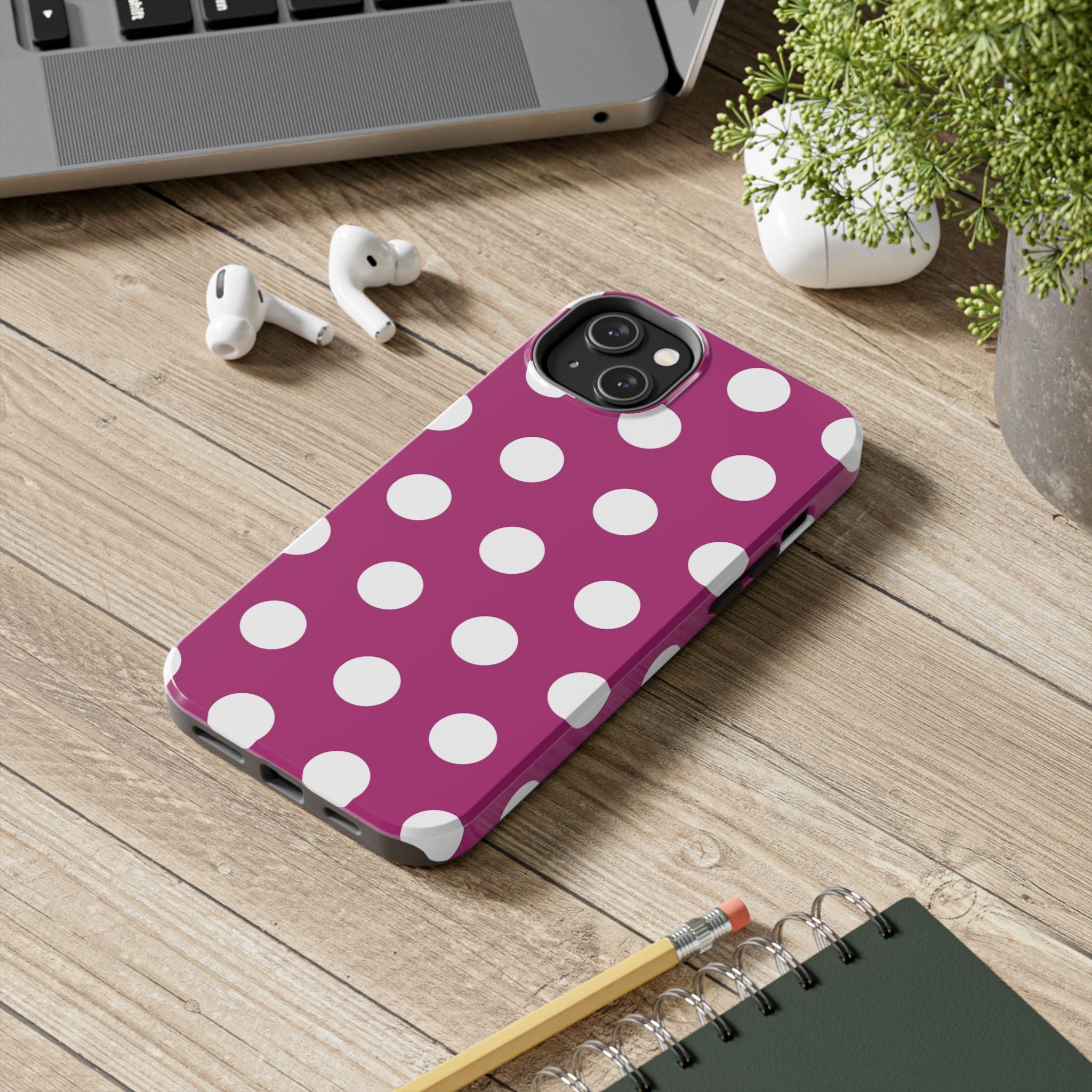 Magenta Polka Dot Tough Phone Case — Durable Protective Cover with White Dots