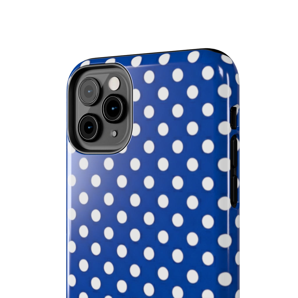 Polka Dot Tough Phone Case — Navy Blue White Dot Protective Phone Cover