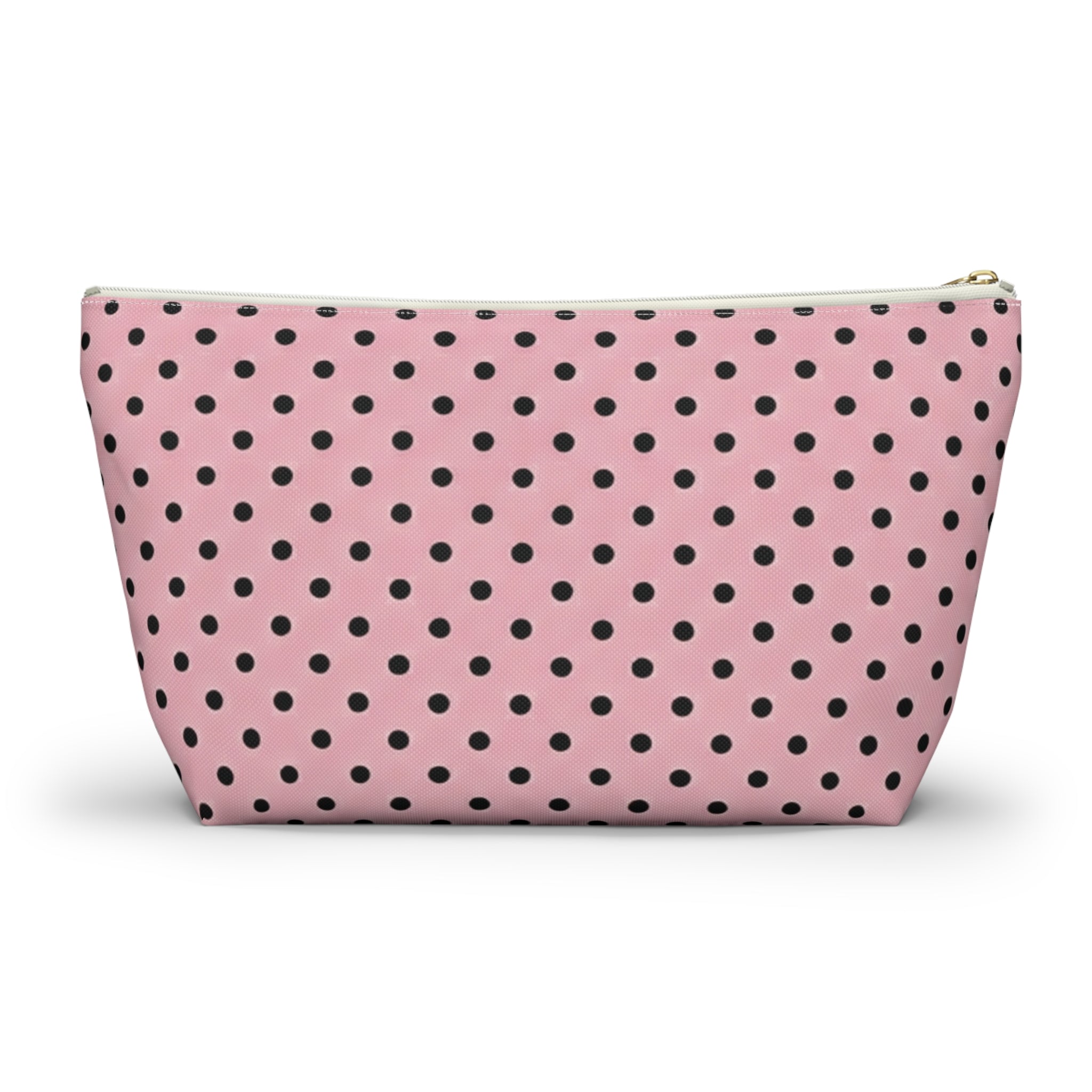 Black Polka Dots on Pink Accessory Pouch | T-Bottom Cosmetic Bag
