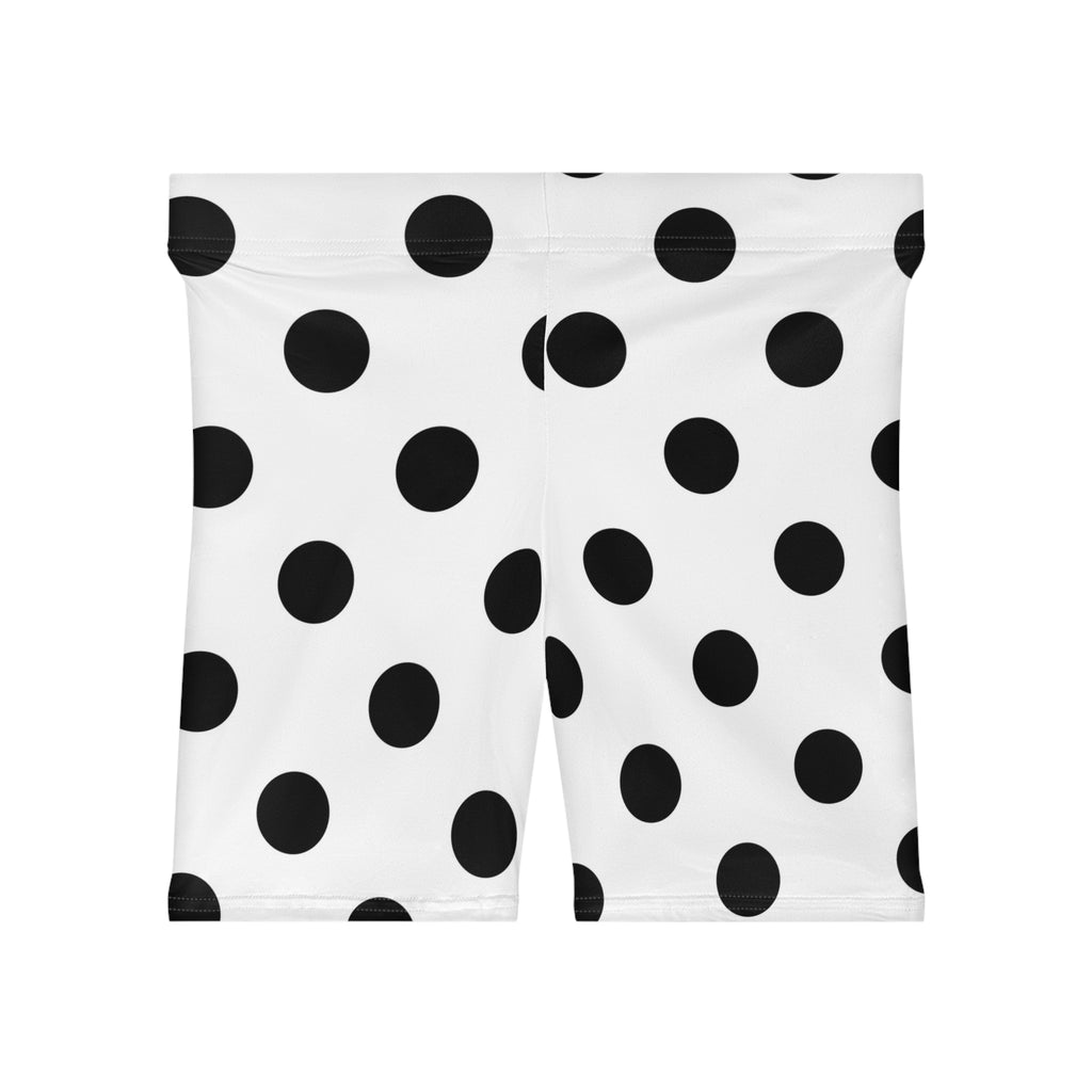 Polka Dot Biker Shorts — Black & White Retro Workout Shorts