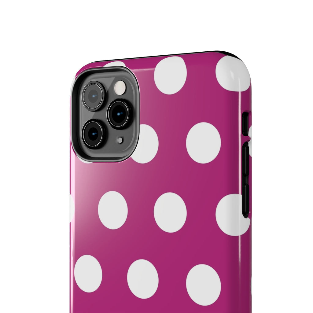 Magenta Polka Dot Tough Phone Case — Durable Protective Cover with White Dots