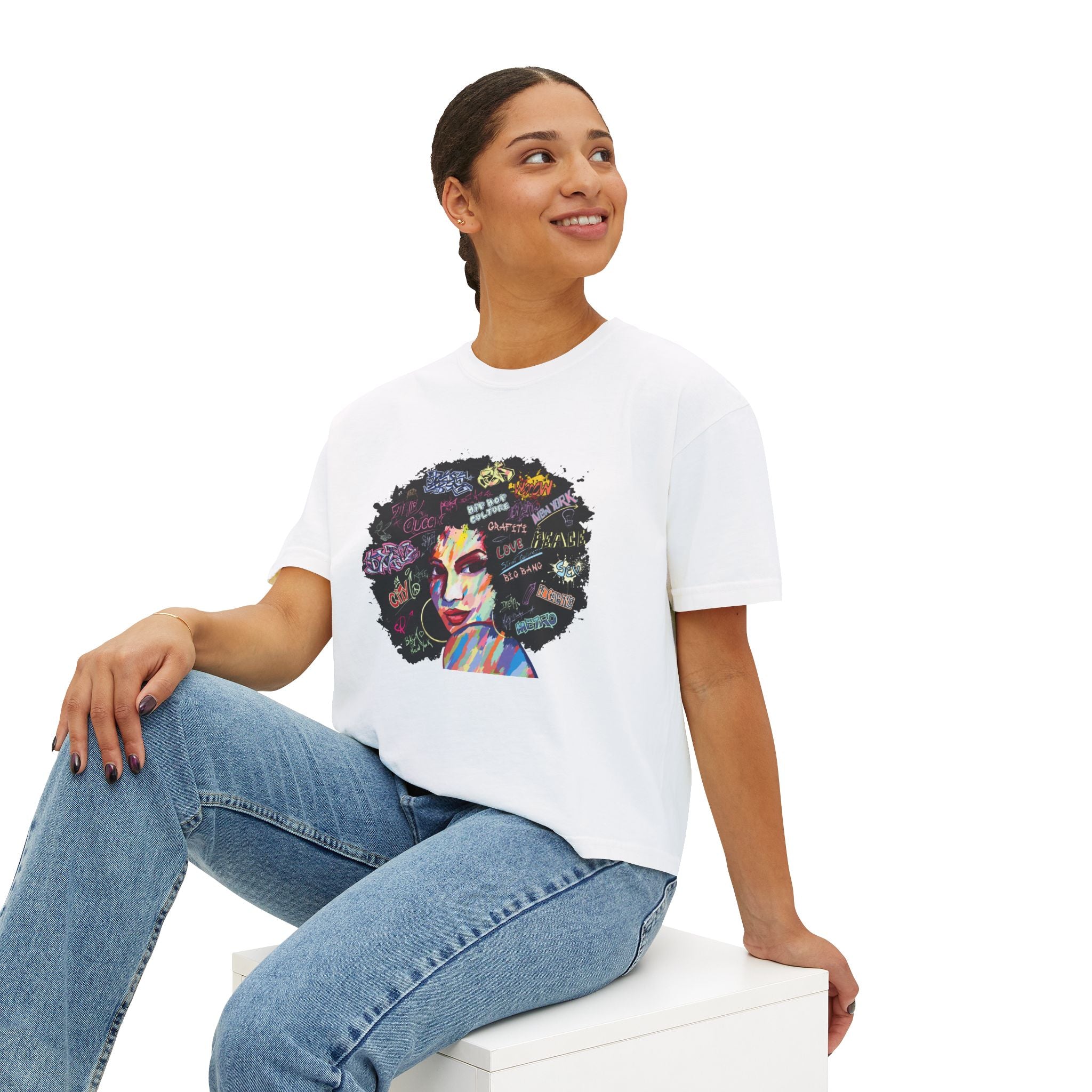 Afro Art Pop Women's Boxy Tee — Empowerment Graphic Tee