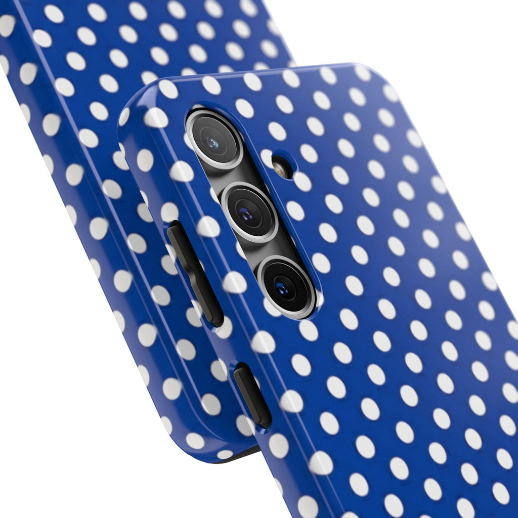 Polka Dot Tough Phone Case — Navy Blue White Dot Protective Phone Cover