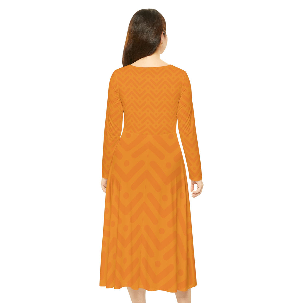 Orange Chevron Long Sleeve Dance Dress — Women's AOP Fit & Flare