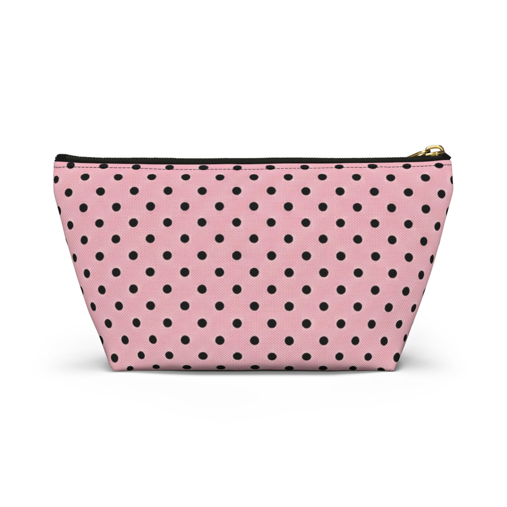 Black Polka Dots on Pink Accessory Pouch | T-Bottom Cosmetic Bag