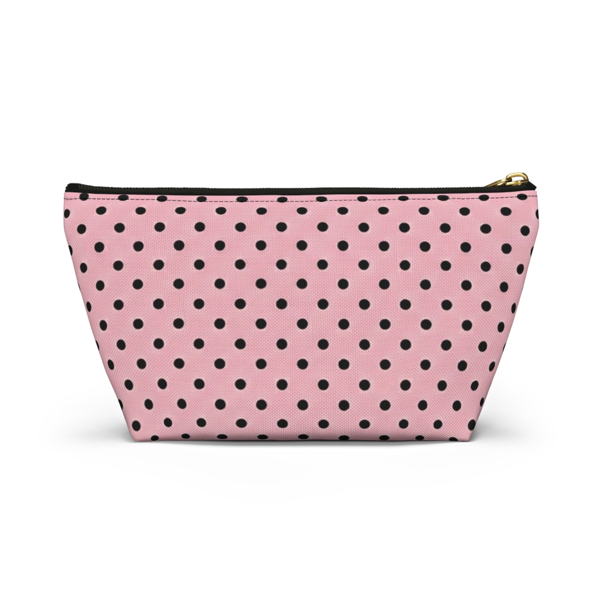 Black Polka Dots on Pink Accessory Pouch | T-Bottom Cosmetic Bag
