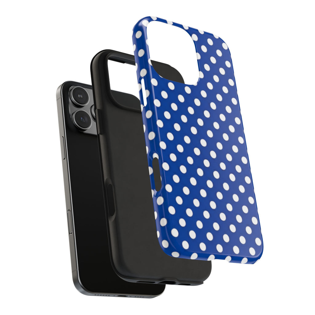 Polka Dot Tough Phone Case — Navy Blue White Dot Protective Phone Cover