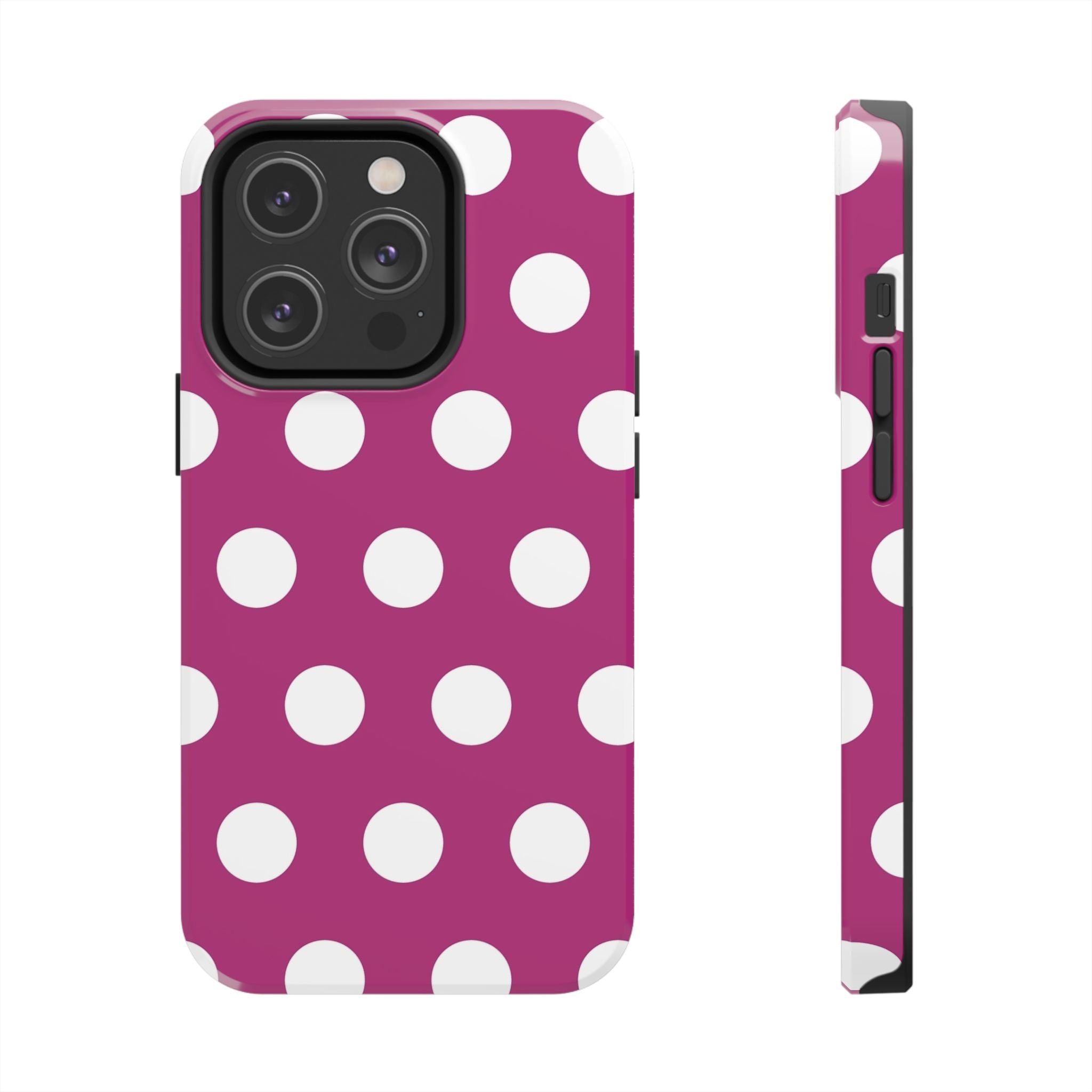 Magenta Polka Dot Tough Phone Case — Durable Protective Cover with White Dots