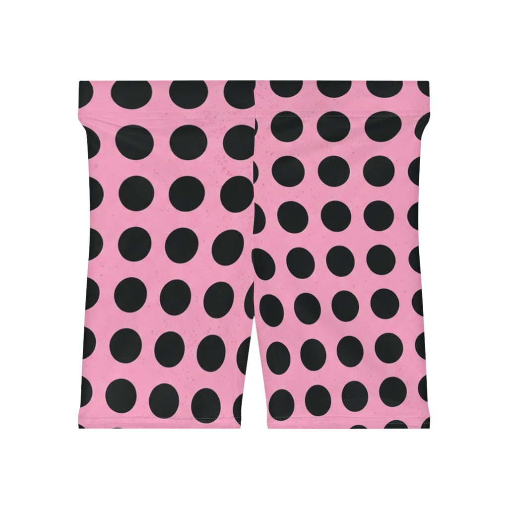 Pink & Black Polka Dot Biker Shorts — Women's Trendy High-Waist Activewear