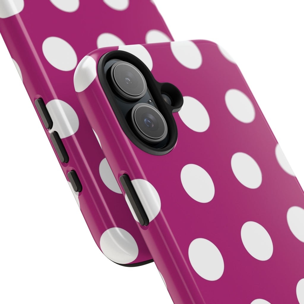 Magenta Polka Dot Tough Phone Case — Durable Protective Cover with White Dots