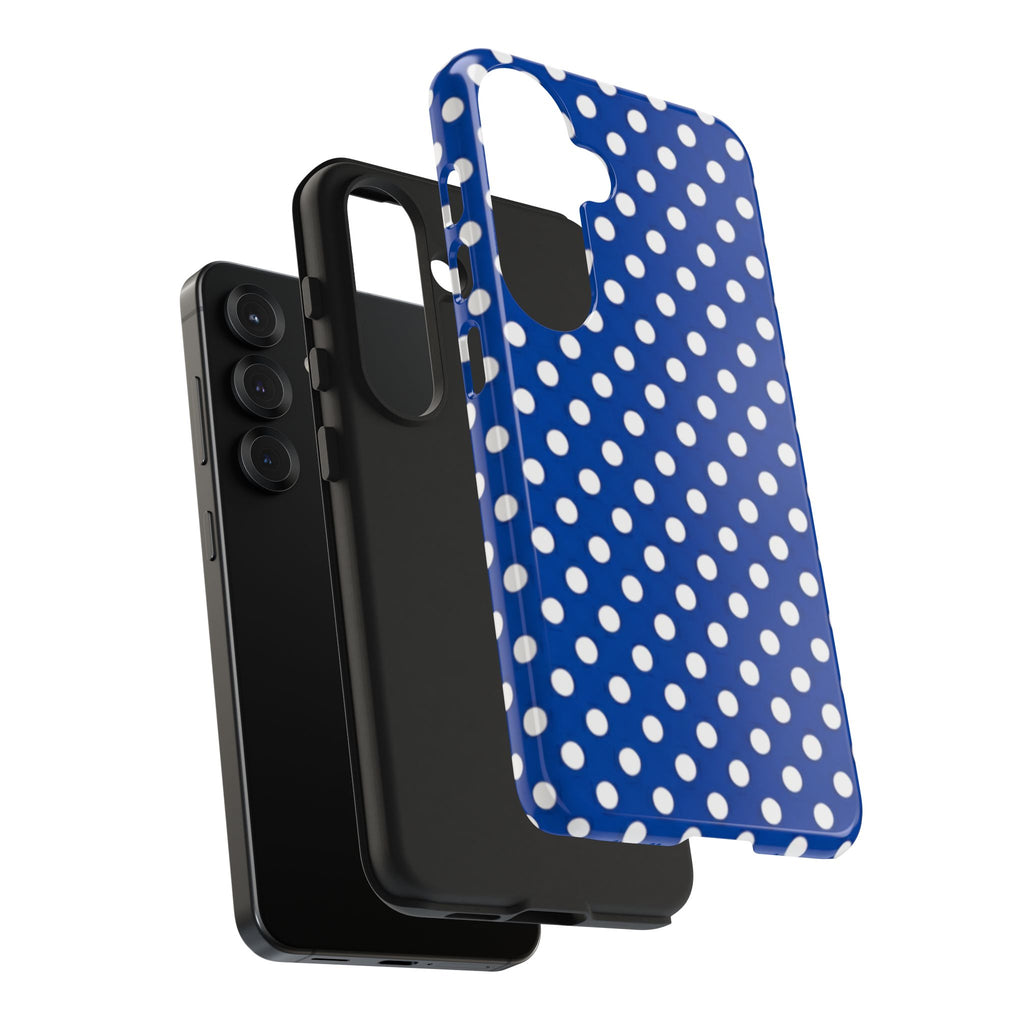 Polka Dot Tough Phone Case — Navy Blue White Dot Protective Phone Cover
