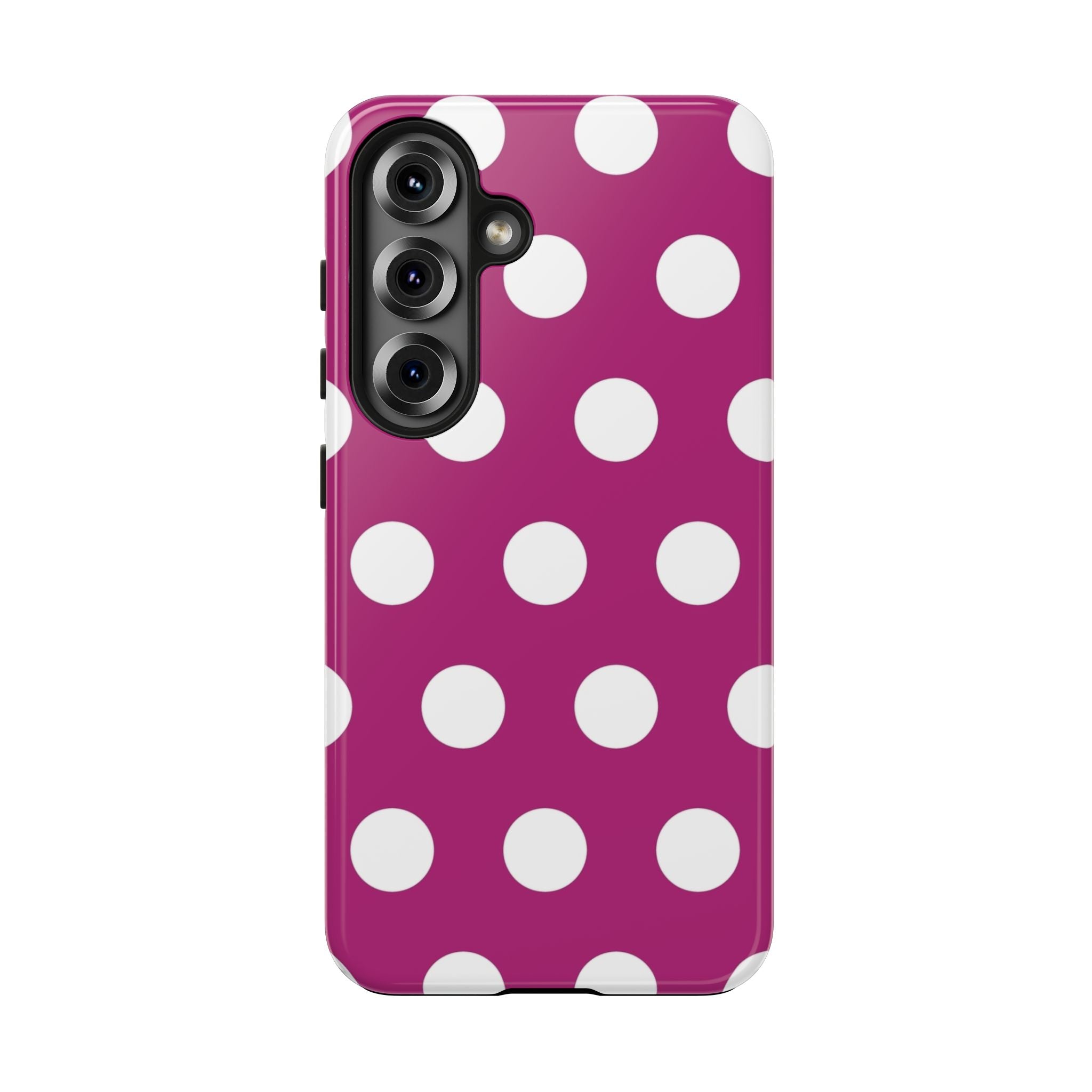 Magenta Polka Dot Tough Phone Case — Durable Protective Cover with White Dots